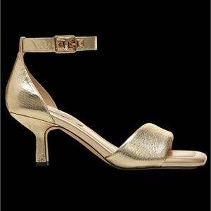 Franco Sarto Korie Strappy Heeled Sandals Metallic Gold Faux Leather Women Sz 7